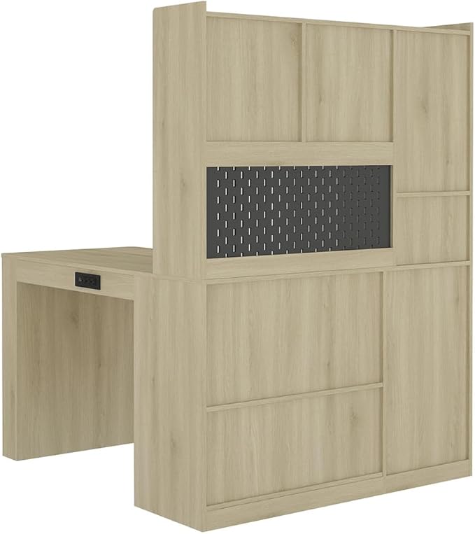 Anwick L Shaped Desk with Hutch Corner Computer Desk with Charging Station &amp Bookshelf &amp File Drawer Standing L Shape Desks for Home Office Bedroom Gaming Room Study Room (Wood)