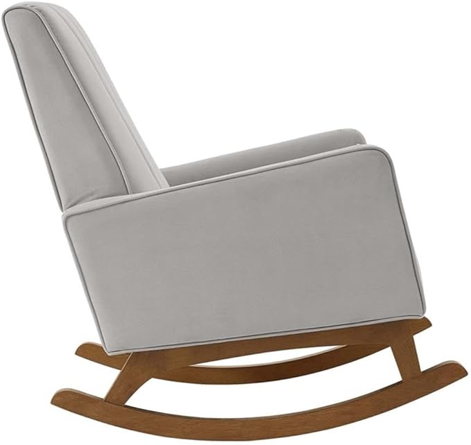 Maklaine Modern Performance Velvet Rocking Chair 36.5H x 27.5W x 39D Light Gray Upholstery Stain-Resistant Fabric Channel Tufting Wooden MDF Base Comfortable Accent Chair for Living Room or