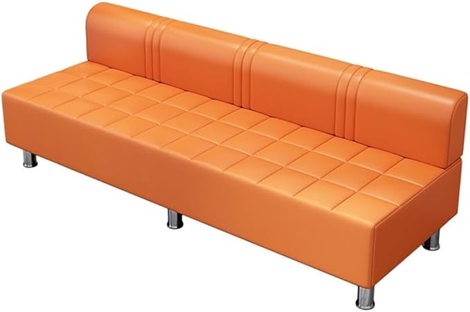 LITFAD Barber Shop Sofa Waiting Chair Modern Leisure Sofa for The Parlor Bedroom Leather Cushioned Couch Orange 55 L x 21.5 W x 23.5 H