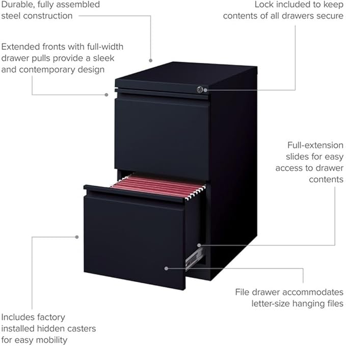 Hirsh Industries 20 Deep 2 Drawer Mobile File Cabinet File in Black