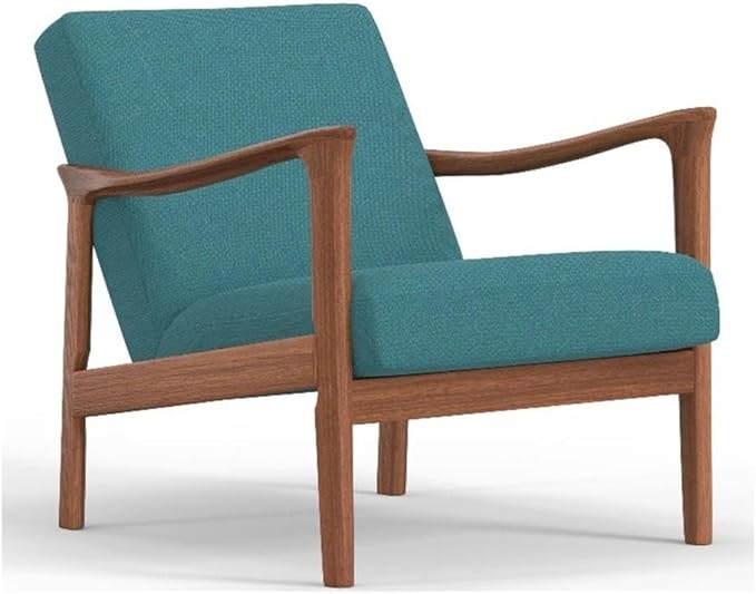 Pemberly Row Modern Lounge Chair Turquoise Polyester Upholstery 29 H x 27.5 W x 34 D Solid Rubberwood Frame Medium Brown Finish Comfortable Accent Chair for Living Room or Reading Nook