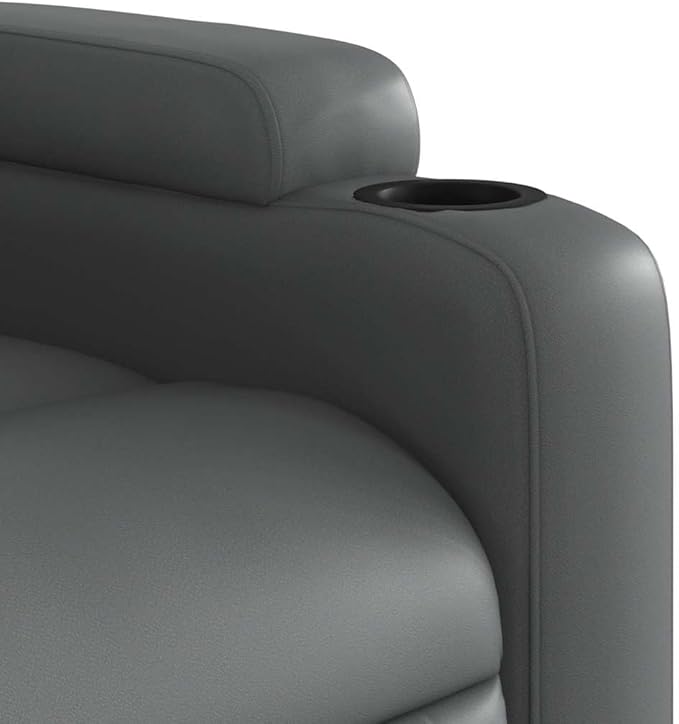 vidaXL Gray Faux Leather Recliner Chair with Manual Recline Cup Holders and Side Pocket for Living Room Bedroom Comfort