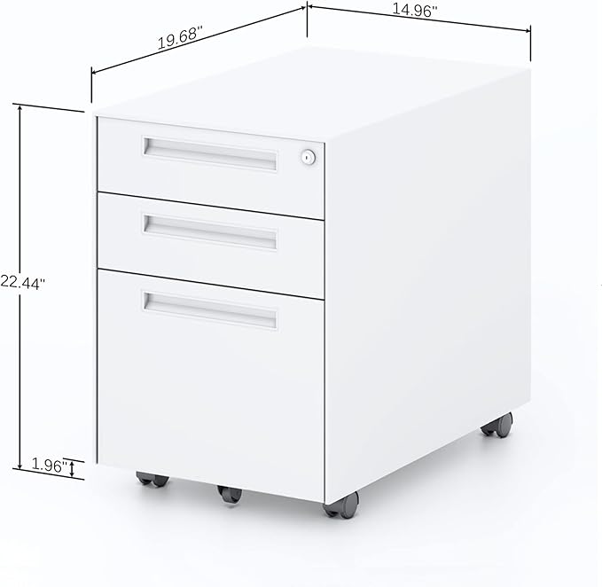 3 Drawer Metal Mobile Vertical Locking File Cabinet with Lock Under Desk Rolling Filing Cabinets for for Home OfficeFully Assembled Except WheelsAnti Tilting Waterproof Moisture Proof