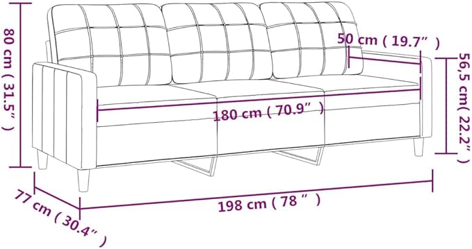 vidaXL Modern 3-Seater Sofa in Black Fabric 70.9 Wide for Comfortable Seating Ideal for Living Room Lounge or Office Space
