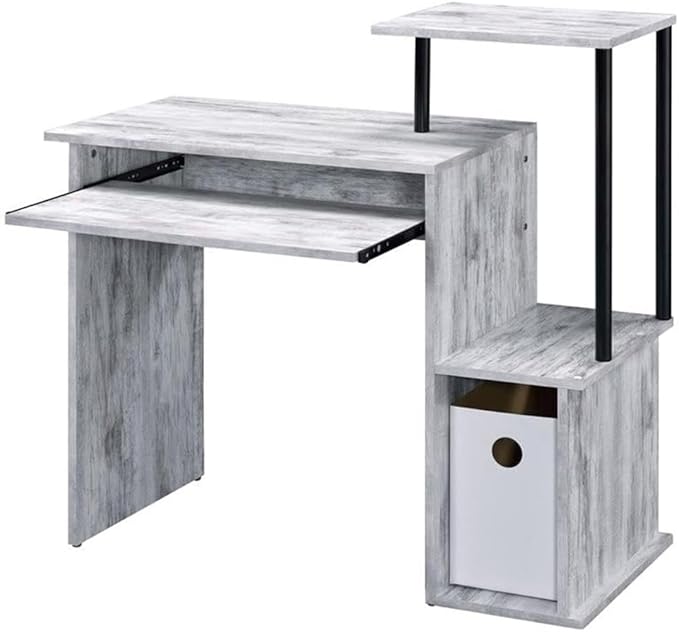 Bowery Hill Contemporary Wood Computer Desk Antique White and Black Finish 37W x 16D x 34H Rectangular Top Keyboard Tray 2 Storage Compartments Shelf Attached Office Desk for Home Workspace