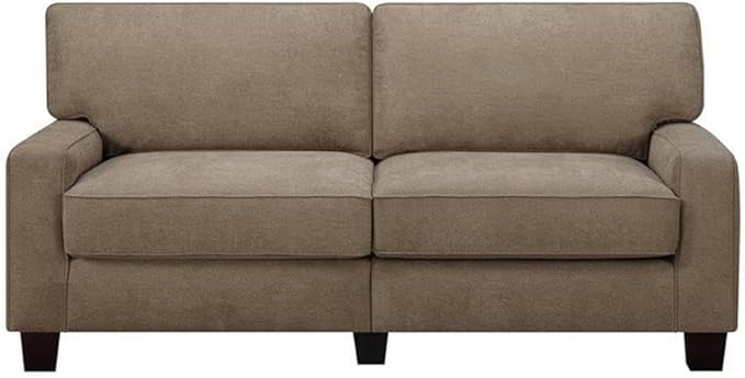 Pemberly Row 73 Sofa Fawn Tan Upholstery 35 H x 73 W x 32.5 D Tool-Free Assembly Memory Foam Cushions Sturdy Hardwood Frame Modern Flared Arms Compact Living Room or Office Seating