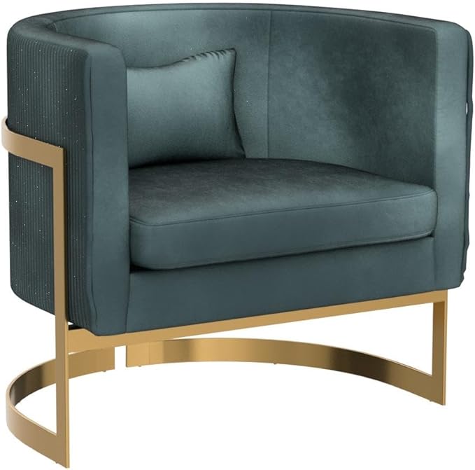 Alunaune Modern Velvet Barrel Accent Chair Upholstered Armchair Mid Century Living Room Chairs Sofa Tub Bucket Club Lounge Side Chair for Bedroom-Lake Blue