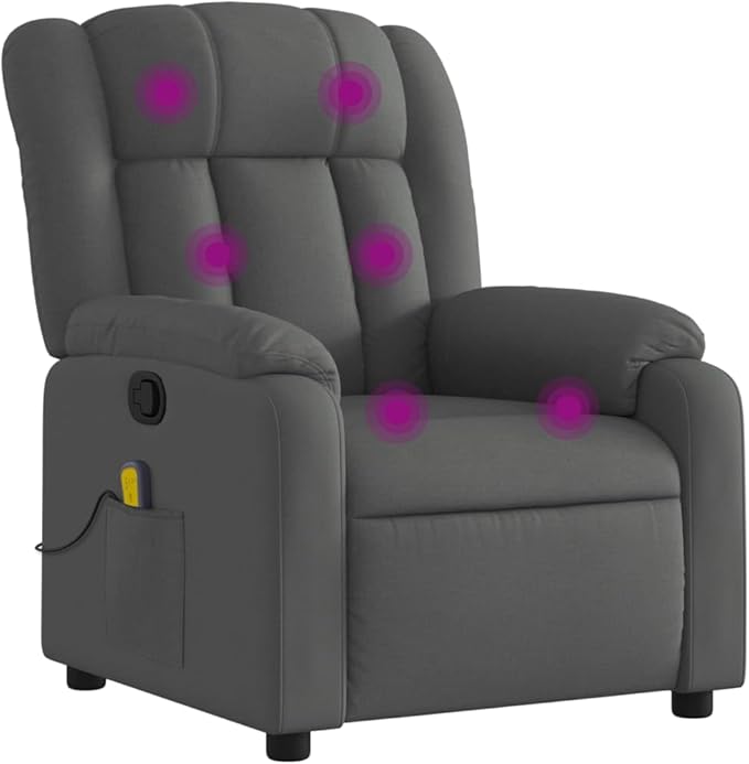 vidaXL Dark Grey Massage Recliner Chair with USB Connection &amp Remote Control Adjustable Fabric Vibration for Living Room Bedroom Use TV Reclining Armchair Modern Comfort Sofa Lounge