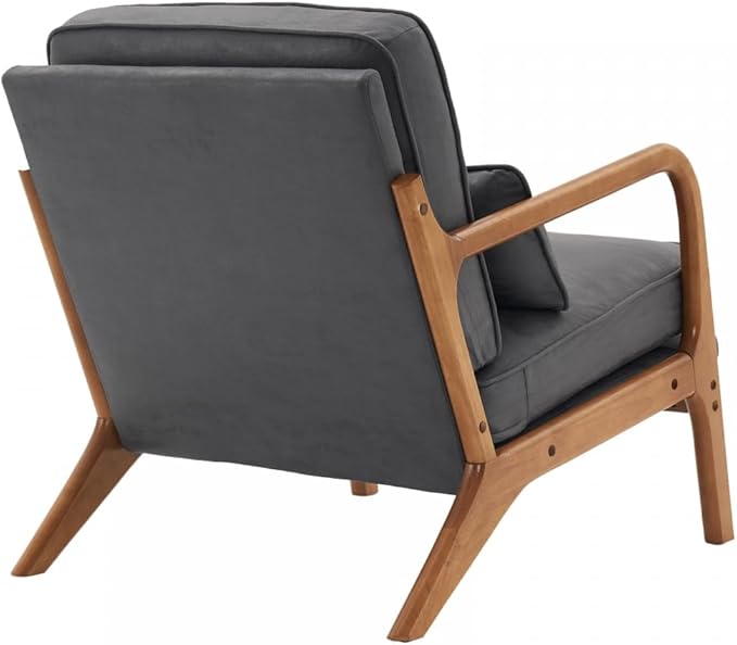 Accent Chair with Lumbar PillowUpholstered Armchair with Solid Wood FrameLinen Fabric Reading Chair with Oak ArmrestLounge Chair for Living Room Bedroom Apartment