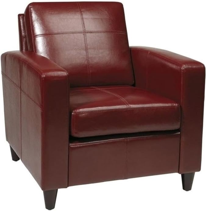 BOWERY HILL Modern Faux Leather Upholstered Club Chair 33.25 in H x 30 in W x 34 in D Red Finish Solid Wood Legs Tool-Free Assembly Comfortable Accent Seating for Living Room or Office
