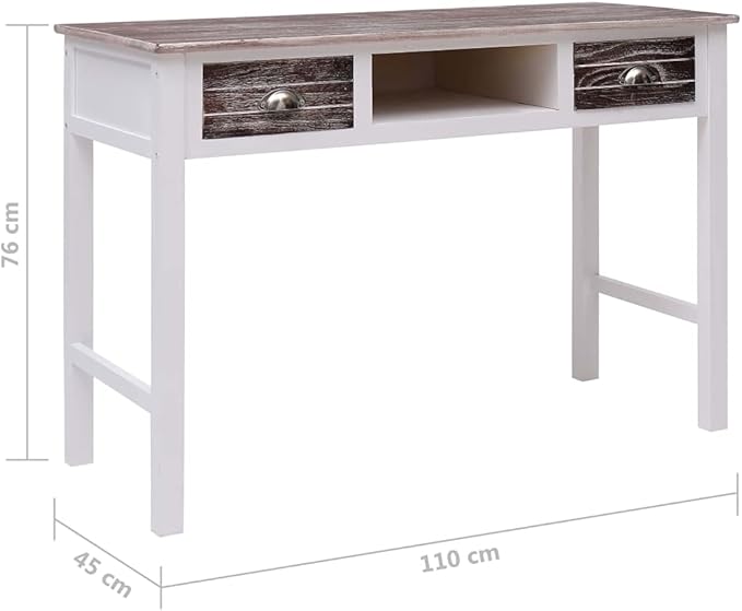 Wooden Writing Desk Modern Simple Home Office Computer Laptop Writing Desk with 2 Drawers and 1 Open Compartment Brown 43.3x17.7x29.9 Wood-84