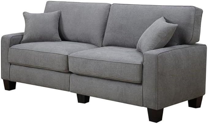 Pemberly Row Contemporary Fabric Upholstered Sofa Glacial Gray Finish 73 in Wide Durable Polyester Material Memory Foam Cushions Flared Arms Small Living Spaces Stylish Living Room Furniture