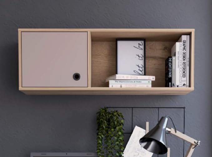 Khali 2-Pc Office Set - Light Oak/Taupe: Spacious Desk &amp Wall Cabinet for a Home Office