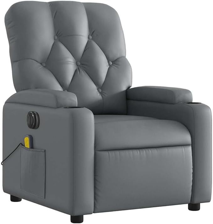 Electric Massage Recliner Chair Gray Faux Leather Ergonomic Design Living Room Home Theater Seating 24V 2A Power 242.5 lb Capacity Living Room Chairs