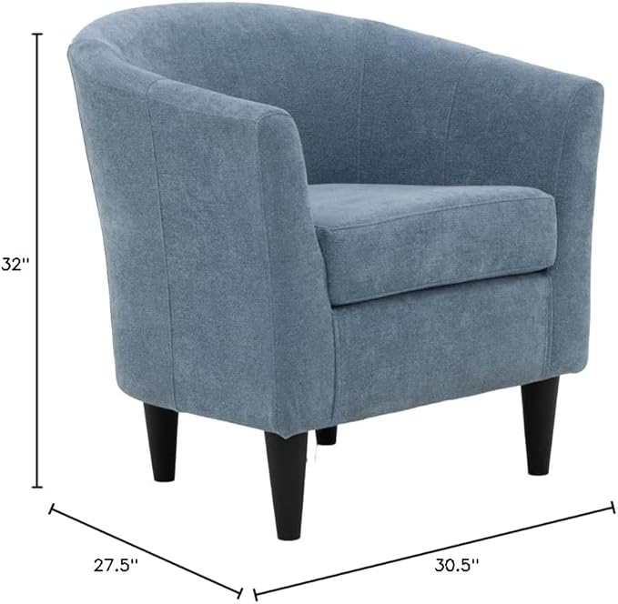 Pemberly Row Accent Chair 32 H x 30.5 W x 27.5 D Polyester Fabric Light Blue Finish Padded Seat Traditional Club Chair Design Durable Living Room or Home Office Seating
