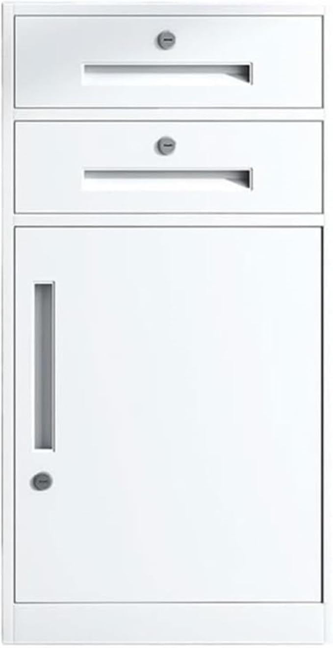 Large Capacity File Storage Cabinet Thickened Steel Office Organizer with Smooth Gliding Drawers Modern Locking Cabinet for Documents Printer Supplies (White)
