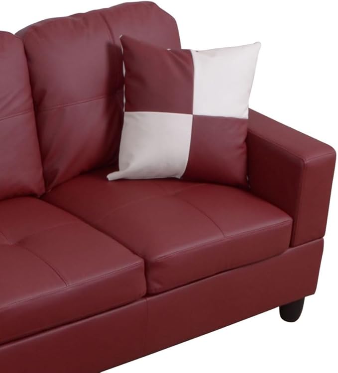 Red L-Shaped 3-Piece Faux Leather Sofa with Storage Ottoman Set Sectional Couch Leather-Like Sofa Set for Living Room Office Small Space