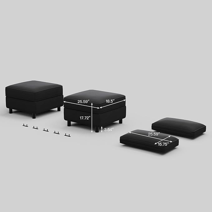 Belffin Modular Sofa Storage Ottoman with Pillow (Set of 2) Velvet Black