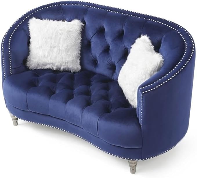Glory Furniture Dania Velvet Upholstered Loveseat in Blue
