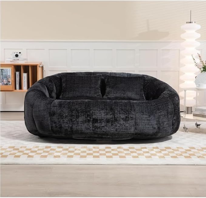 GDFStudio Colomt Lounge Chair Upholstered Lazy Sofa Chair 2 Seater Couch Comfort Chenille Loveseat Ready to Use Bean Bag Chair Soft Seating Lounge Reading Sofa for Living Room Bedroom Black