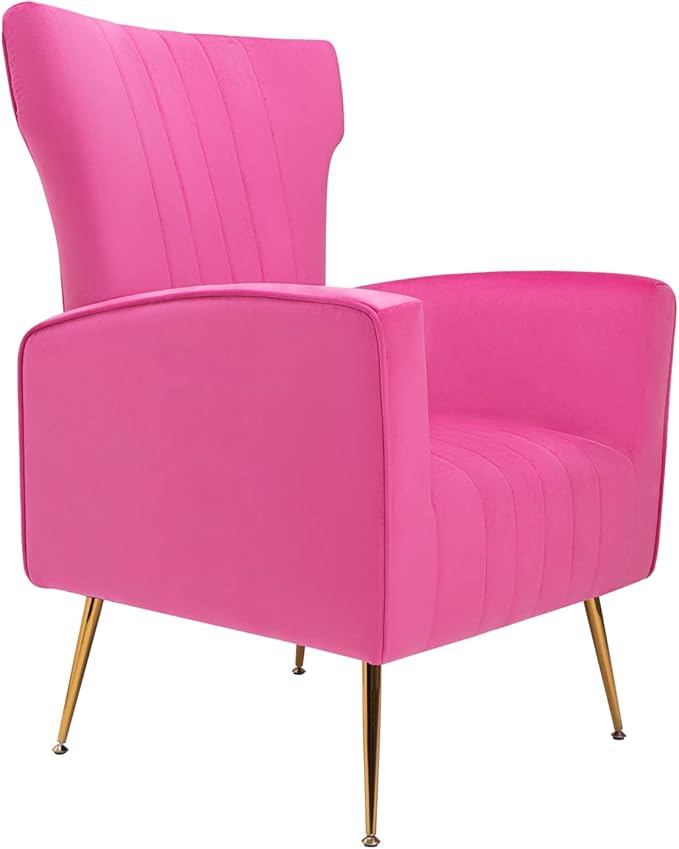 Velvet Accent Chair Wingback Arm Chair with Gold Legs Upholstered Single Sofa for Living Room Bedroom