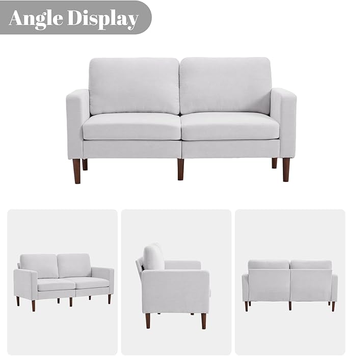 Kingfun 65 Loveseat Sofa with 2 Chair Chenille Love Seat Couch Mid Century Modern Couch with Solid Wooden Frame for Living Room &amp Bedroom in Small Spaces Grey