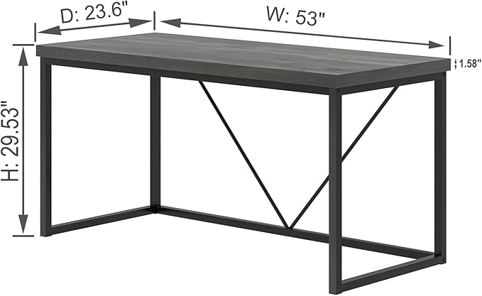 EXCEFUR Modern Home Office Desk Wood and Metal Computer Desk Industrial Writing Study Gaming Table for Living Room Bedroom Rustic Grey 53 inch