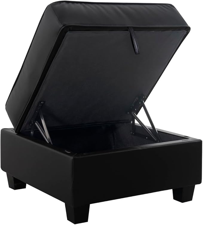 Naomi Home Modular Square Ottoman for Sectional Sofa Storage Ottoman Footrest Cube Seat Air Leather Upholstered Stool for Living Room Bedroom Entryway – Black