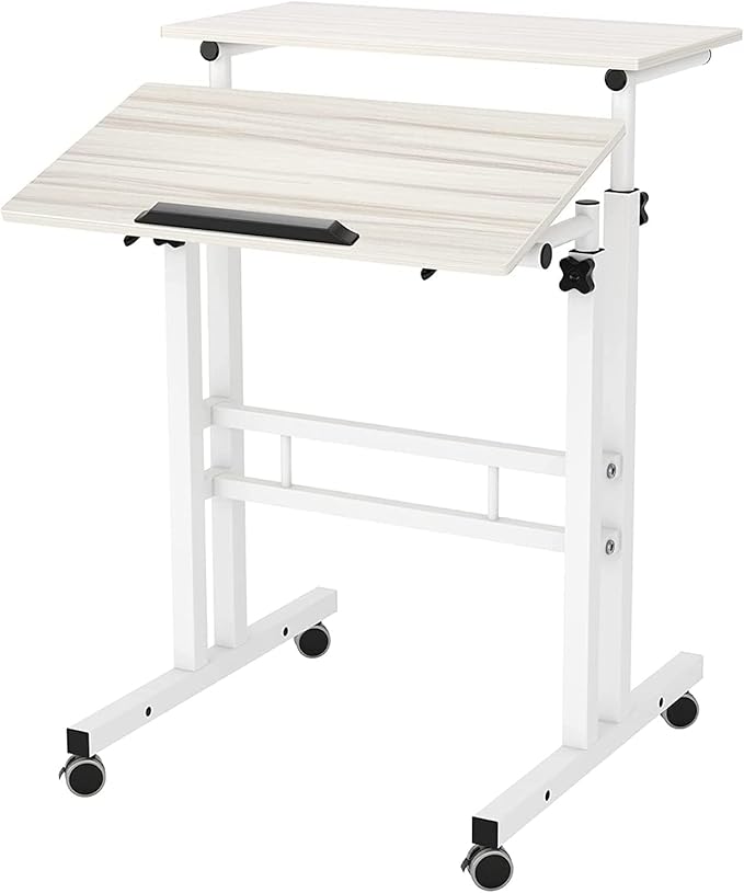 soges 23.6inches Height Adjustable Desk Laptop Desk on The Wheels Rolling Stand Up Desk Computer Desk Adjustable Standing Desk Sit and Stand Desk Portable Laptop Table Beige