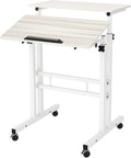 soges 23.6inches Height Adjustable Desk Laptop Desk on The Wheels Rolling Stand Up Desk Computer Desk Adjustable Standing Desk Sit and Stand Desk Portable Laptop Table Beige