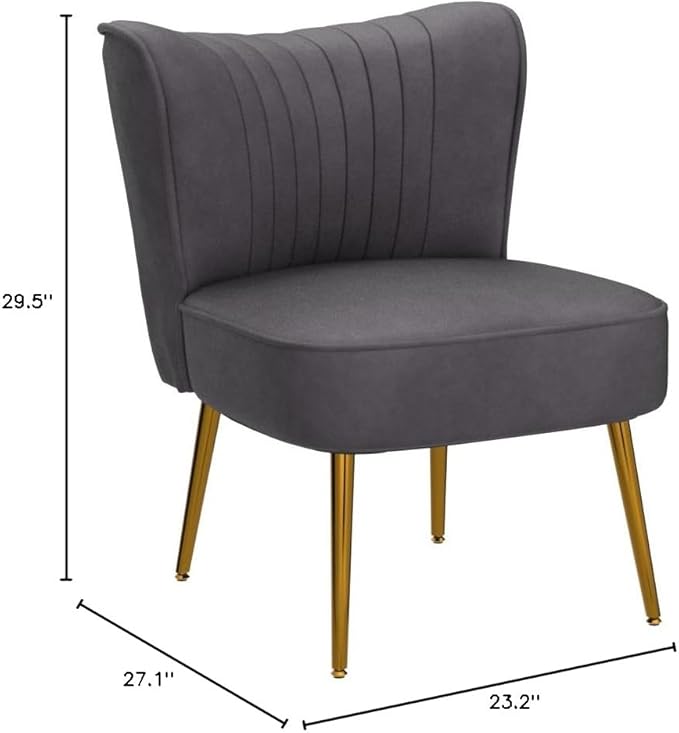 Modern Velvet Accent Chair for Living Room Bedroom or Entryway Stylish and Comfortable Armless Design with Metal Legs Grey