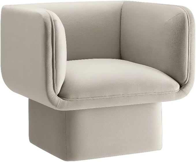 Pemberly Row Modern Velvet Accent Chair Almond Finish Dense Foam Padding Fixed Seat and Back Cushion Sturdy Wood Frame Detailed French Piping Living Room or Bedroom Upholstered Chair