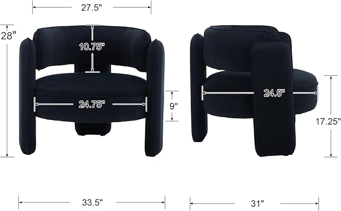 HNY Mid Century Modern Velvet Barrel Accent Chair Comfy Round Upholstered Armchair with Open Back Side Club Chair Lounge Arm Chair for Living Room Bedroom Waiting Rooms Small Spaces Black