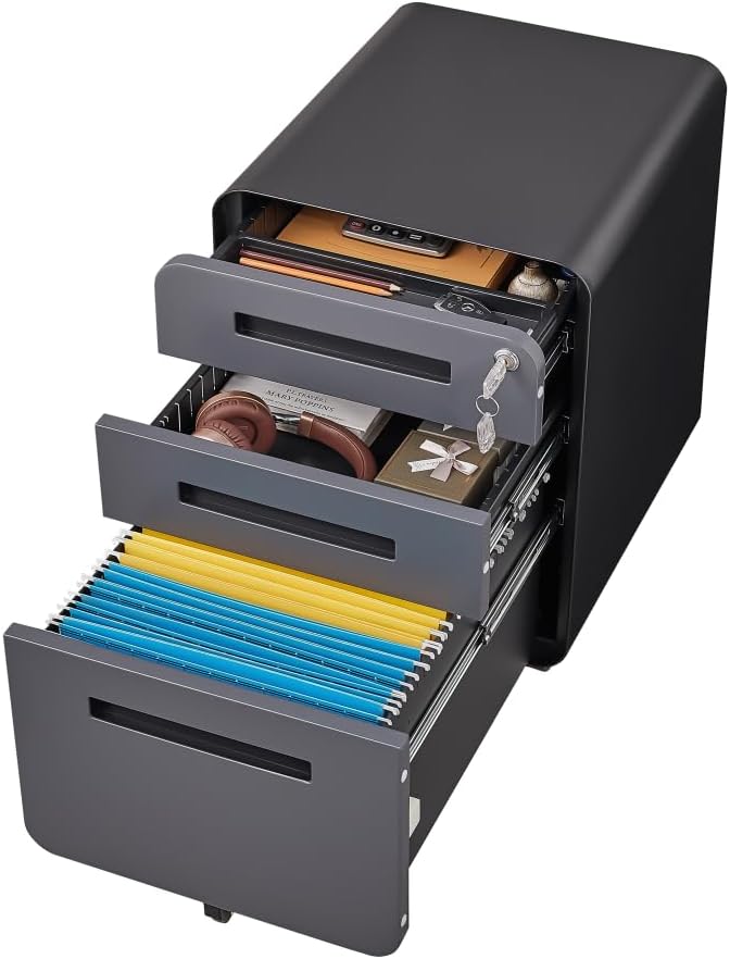 3-Drawer Mobile Filing Cabinet with Lock Metal Filing Cabinet to be Installation Required (Dark Grey)