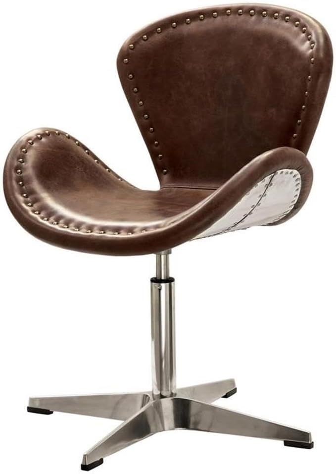 Acme Brancaster Leather Upholstery Accent Chair in Retro Brown and Aluminum