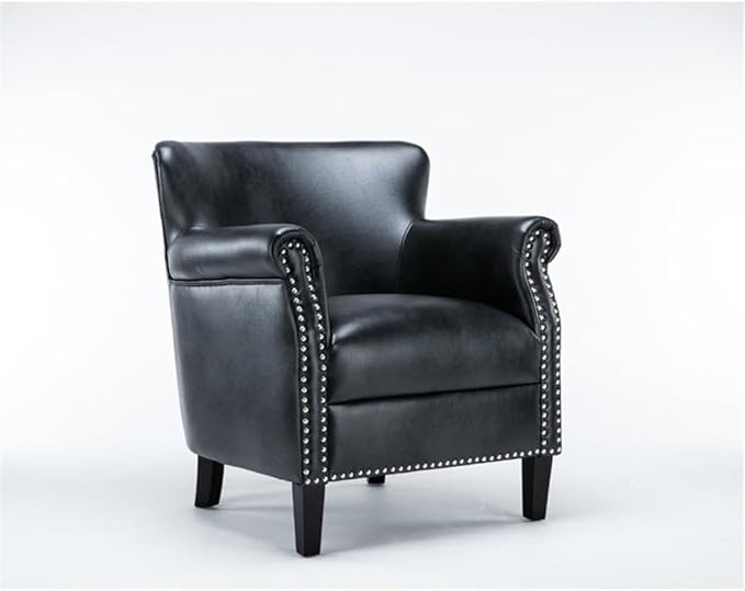 Pemberly Row Contemporary Accent Chair Charcoal Faux Leather Upholstery Sturdy Wood Frame Nailhead Trim Solid Wood Legs No Assembly Required Living Room or Office Club Chair