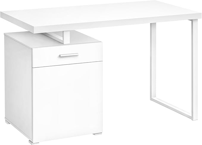 Penau Computer Desk for Home Office 48 Inch White Laminate with Storage Drawers Left or Right Setup Modern Contemporary Design