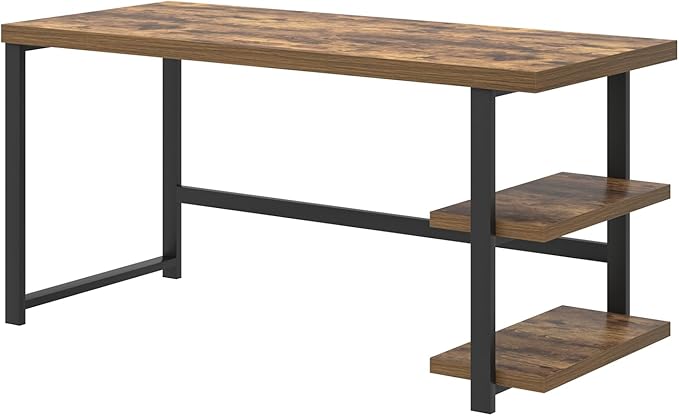 EXCEFUR Modern Computer Desk Home Office Desk with Storage Shelf Wood Study Writing Table Workstation for Bedroom Living Room Rustic Brown 53 Inch