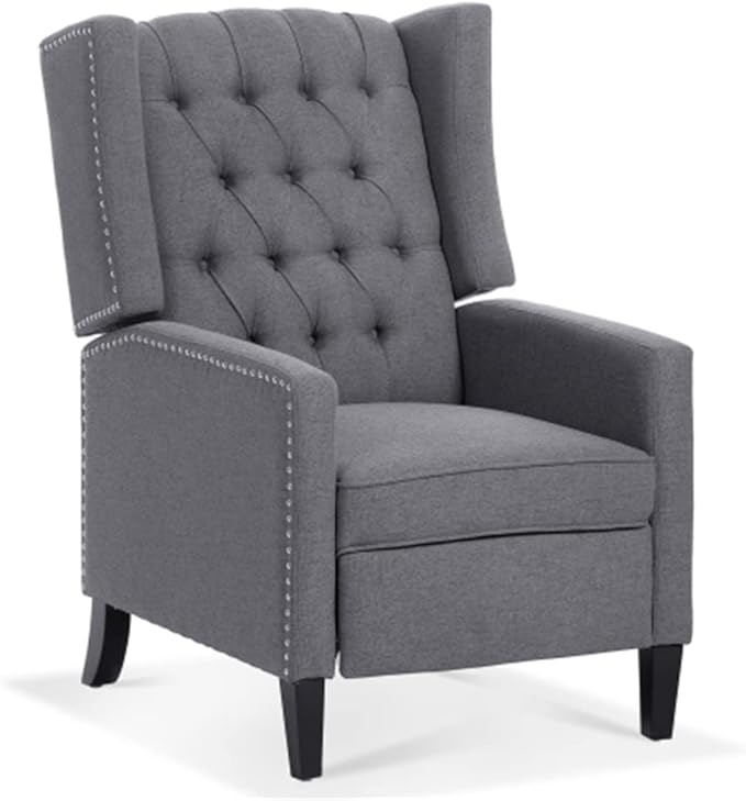 Arm Pushing Recliner Chair Modern Button Tufted Wingback Manual Push Back Recliner Chair with Nailhead Trim &amp Wood Legs Upholstered Living Room Chair Single Reclining Sofa Home Theater Seating