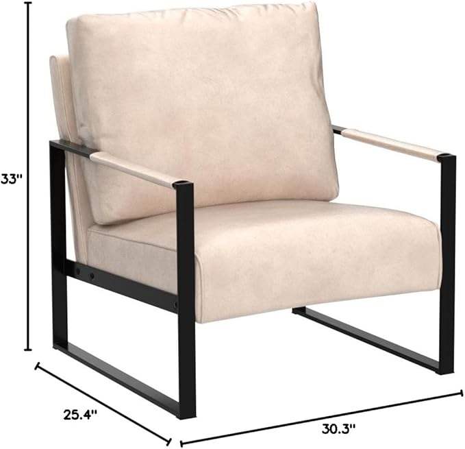 Container Furniture Classic Mid Century Modern Accent Chair with Durable Square Metal Frame Armchair for Living Room Bedroom Home Office in Spotted Microfiber Upholstery Light Camel