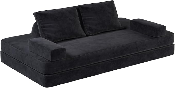 Futon Sofa Bed King Size Boneless Sleeper Sofa Oversized Chenille Foldable Couch Convertible Floor Couches Modern Folding Mattress Daybed for Gaming Living Room Apartment Dark Grey