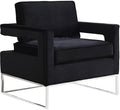 Pemberly Row Contemporary Upholstered Black Velvet Accent Chair Solid Wood Frame Chrome Iron Legs High-Density Foam Padding Comfortable Design 33.5 W x 29.5 D x 35.5 H Stylish Seating for