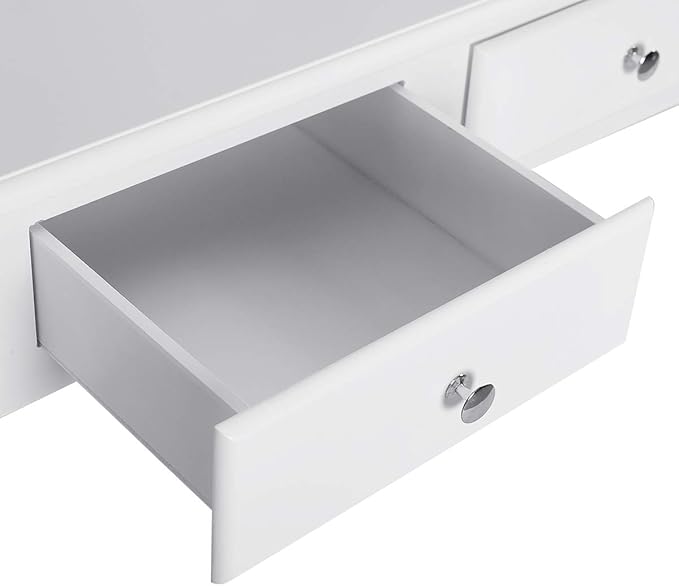 GOFLAME Writing Desk Large Storage Space with 4 Drawers Secretary Table Computer Desk Writing Table with Detachable Tabletop Organizer Suit for Home and Office Use (White)