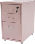 3 Drawer Locking File Cabinet Mobile Storage Organizer with Wheels Under Desk Metal Small Filing Cabinets for Home Office Study Dresser (Pink)