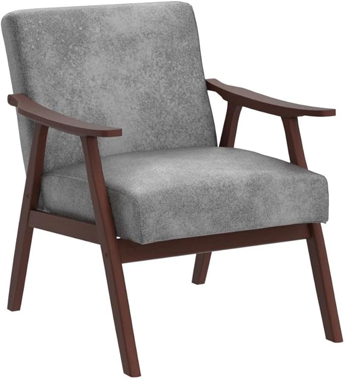 Accent Chair with Microfiber Upholstery and Solid Wood Frame Classic Mid-Century Modern Living Room Furniture for Extra Seating Spotted Grey