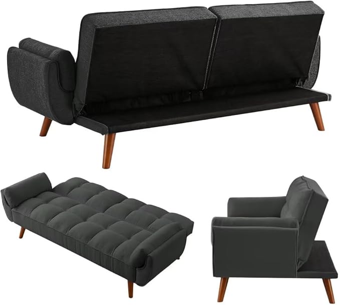 Convertible Sofa Bed Folding Loveseat Couch Modern Futon Recliner Sleeper with Adjustable Backrest Dark Gray