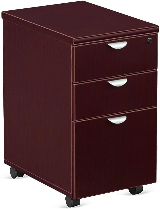 NBF Esquire 16 W Office Files Pedestal Cabinet - 3 Drawer File Cabinet with Lock - Mahogany Laminate Office Filing Cabinets - Modern Mobile File Cabinet Document Storage (22 D x 28 H White)