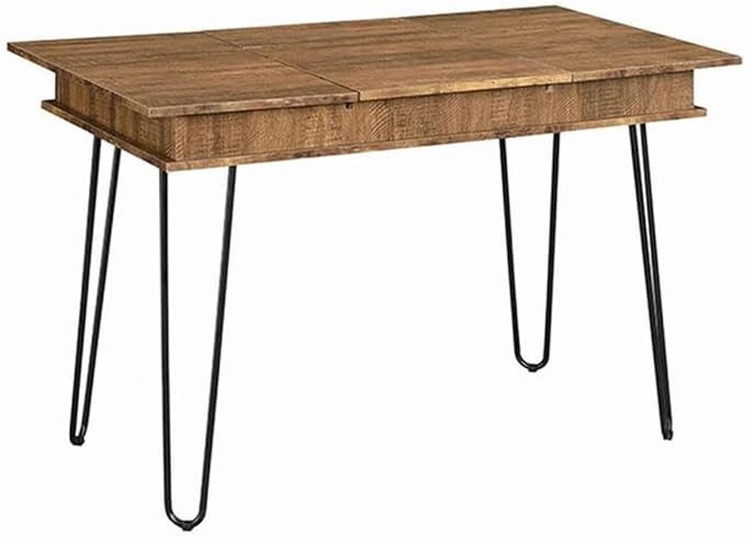 Stonecroft Cabrini Storage Writing Desk 47.25 in Wide Rustic Amber and Black Finish MDF and Metal Construction Built-in Power Outlet 4 Storage Compartments Mid-Century Modern Office Desk