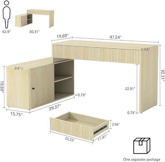 Modern Computer PC Desk Table with Storage Corner L Shaped Desk with Drawers Home Office Desk for Bedroom and Small Space for Writing Executive Study Work Vanity - Natural