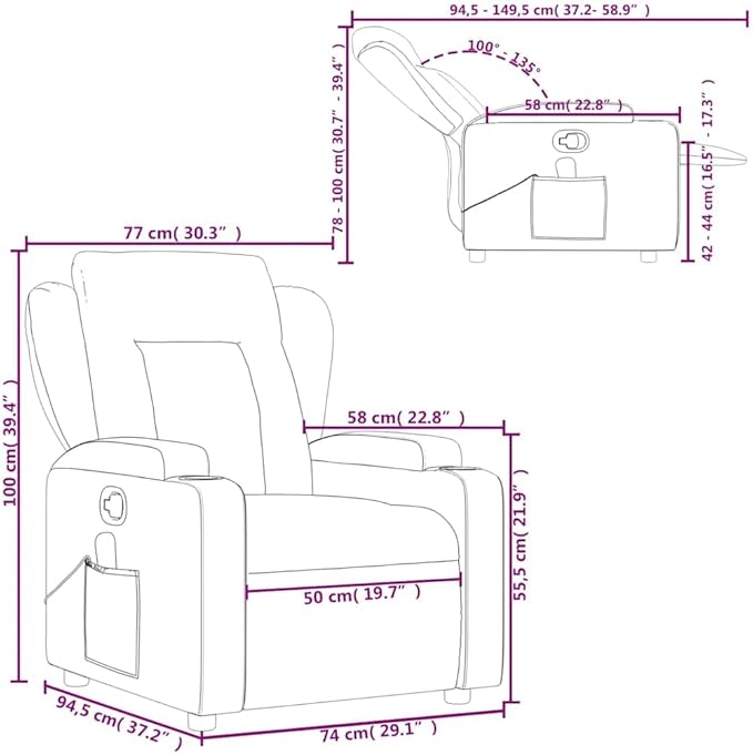 vidaXL Modern Dark Grey Massage Recliner Chair with USB Function and Adjustable Features Perfect for Living Room Office Relaxation Chairs Reclining Armchair TV Sofa